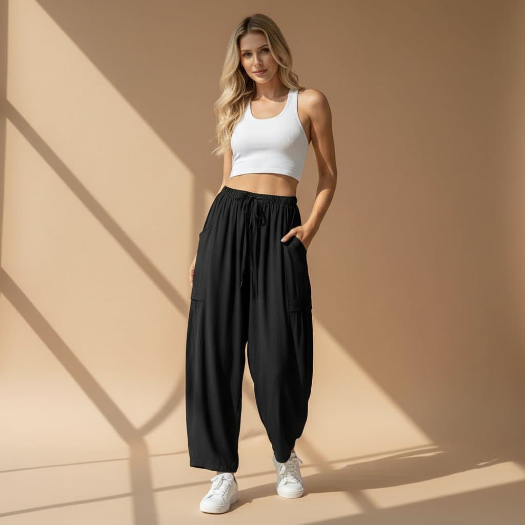 Vous glissez le pantalon sans bouton. Il tient toute la journée.